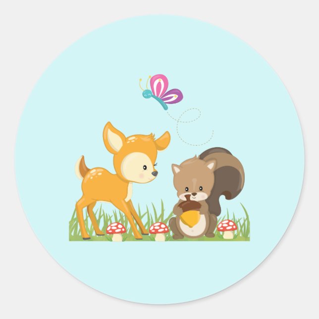 Sticker Rond Caricature en bois mignon (Devant)