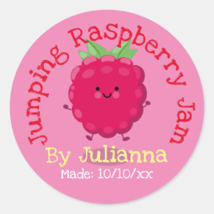 Sticker Rond Caricature en confiture de framboise mignonne étiq
