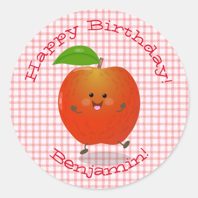Sticker Rond Caricature en forme de pomme kawaii (Devant)