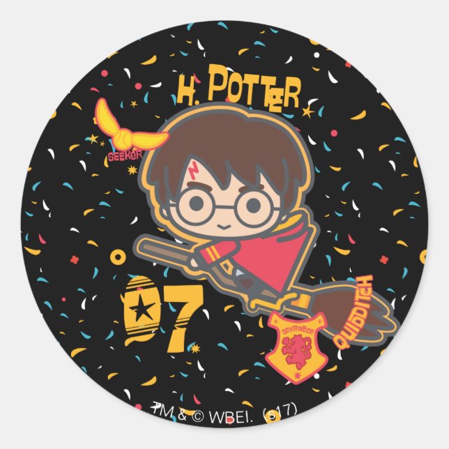 Sticker Rond Caricature Harry Potter Quidditch Chercher (Devant)