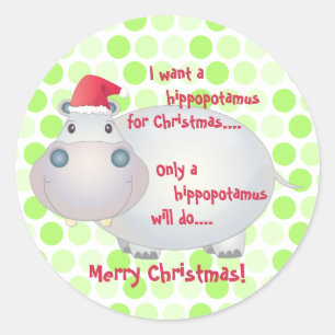Sticker Rond Caricature Hippopotamus Hippo Noël Noël Noël Noël