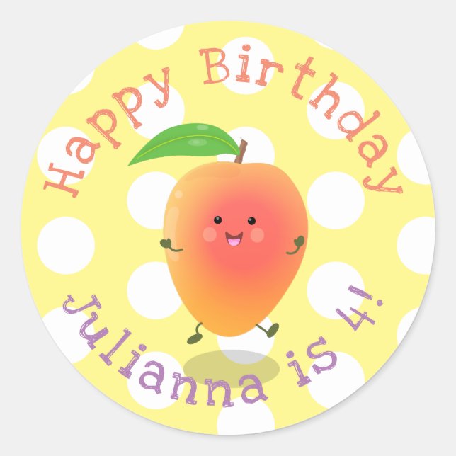 Sticker Rond Caricature jaune mangue mignonne (Devant)