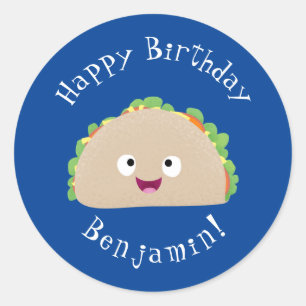 Sticker Rond Caricature joli sourire taco dessin animé