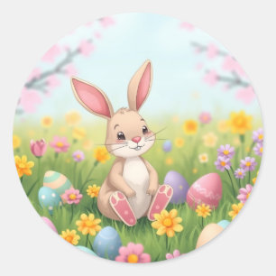 Sticker Rond Caricature Lapin de Pâques