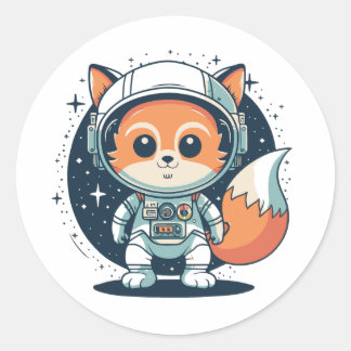 Sticker Rond Caricature mignonne de Space fox