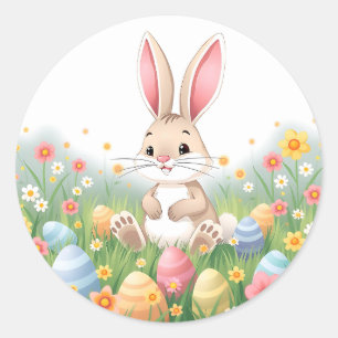 Sticker Rond Caricature mignonne Lapin de Pâques