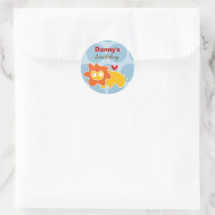 Sticker Rond Caricature mignonne Lion Jaune Amusante fête d'ann