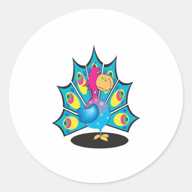 Sticker Rond caricature mignonne paon (Devant)