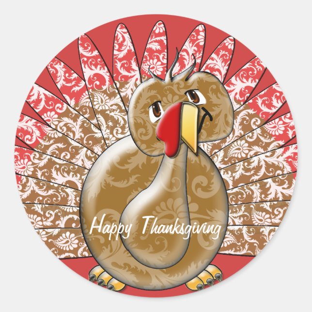 Sticker Rond Caricature mignonne Thanksgiving Turquie (Devant)