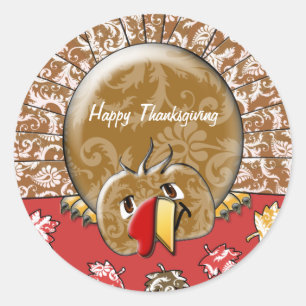 Sticker Rond Caricature mignonne Thanksgiving Turquie
