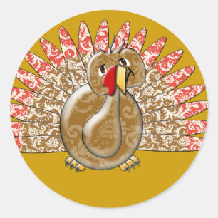 Sticker Rond Caricature mignonne Turquie Damask modèle
