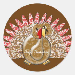 Sticker Rond Caricature mignonne Turquie Damask modèle