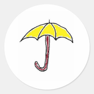 Sticker Rond Caricature parapluie Jaune ou Jour ensoleillé