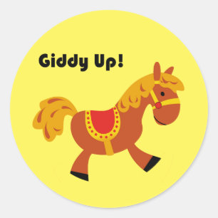 Sticker Rond Caricature pour Cheval de selle Brown pour enfants