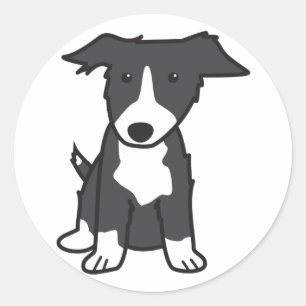 Sticker Rond Caricature pour chien Collie Bordure