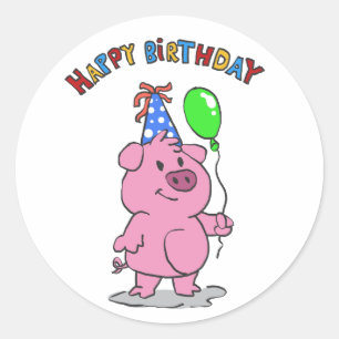 Sticker Rond Caricature pour cochon d'anniversaire  choisir la 