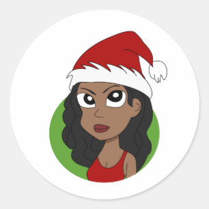Sticker Rond Caricature pour fille de Noël