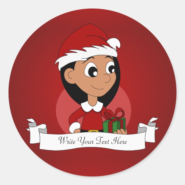Sticker Rond Caricature pour fille de Noël (Devant)