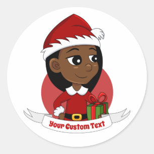 Sticker Rond Caricature pour les filles de Noël afro-américaine