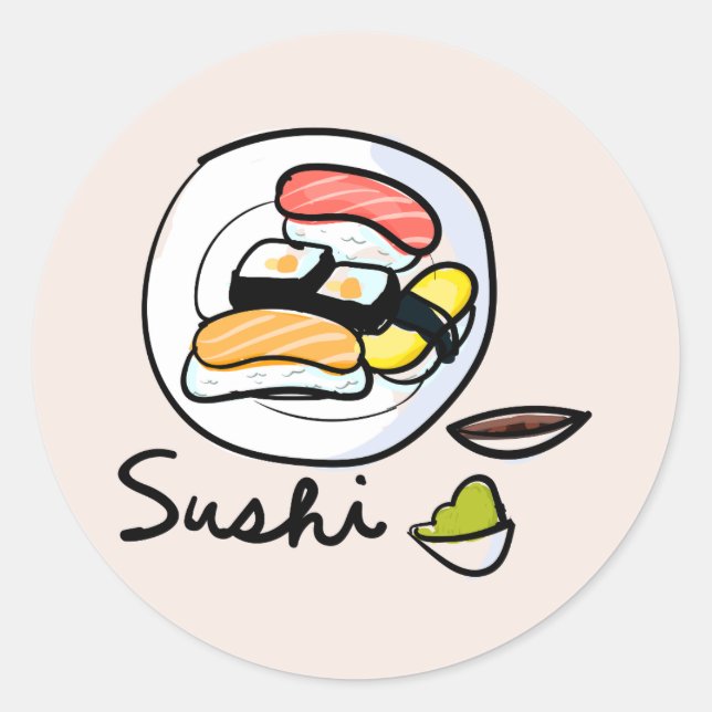 Sticker Rond Caricature sushi art japonais mignon (Devant)