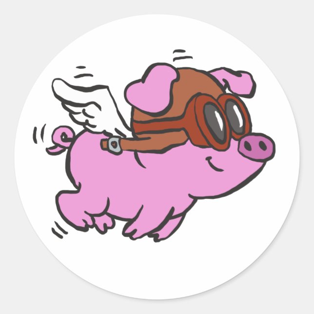 Sticker Rond Caricature volante de cochon rose | choisir la cou (Devant)