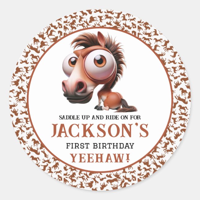 Sticker Rond Caricatures du cheval 1er anniversaire (Devant)