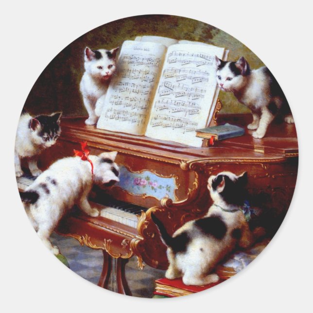 Sticker Rond Carl Reichert Kittens Jouer Piano (Devant)