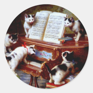 Sticker Rond Carl Reichert Kittens Jouer Piano