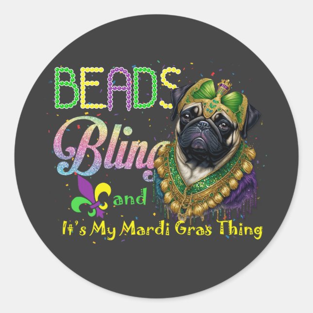 Sticker Rond Carlin à billes Mardi Gras Carnaval Mascarade (Devant)