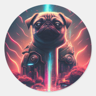 Sticker Rond Carlin adorable en costume robotique futuriste