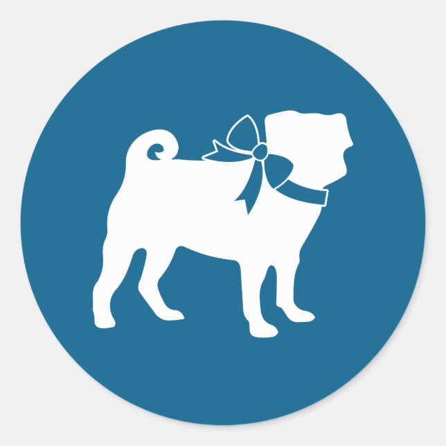 Sticker Rond Carlin Chien Baby shower Garçon Bleu avec Bow (Devant)