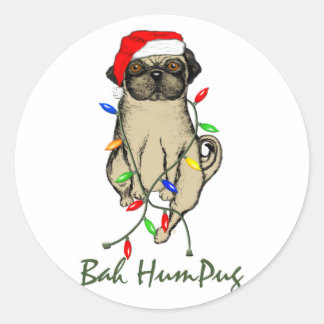 Sticker Rond Carlin Chien Bah Humpug Funny Noël