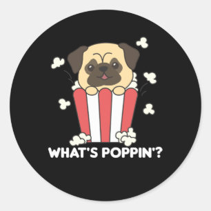 Sticker Rond Carlin Chien Popcorn Whats Poppin Funny