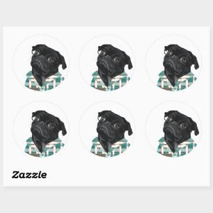 Sticker Rond Carlin noir adorable avec lunettes
