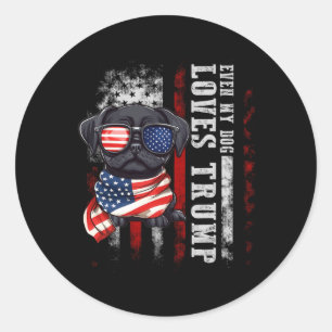 Sticker Rond Carlin noir même mon chien aime Trump drôle
