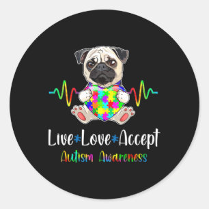 Sticker Rond Carlin Puzzle Pièce Live Love Accepter Sensibilisa