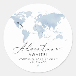 Sticker Rond CARMEN Blue Map Baby shower d'aventure