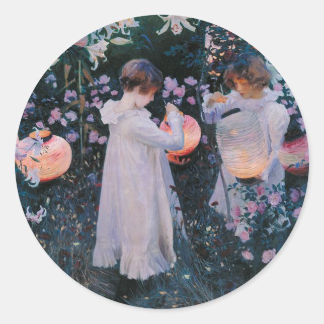 Sticker Rond Carnation Lily Lily Rose John Singer Sargent Art (Devant)