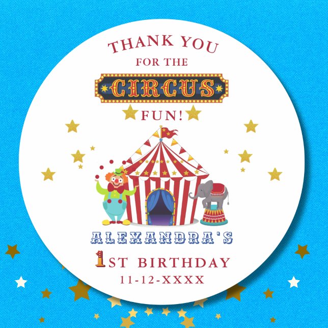 Sticker Rond Carnaval Cirque 1er anniversaire Merci (Créateur téléchargé)