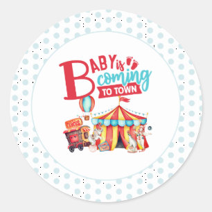 Sticker Rond Carnaval Cirque Baby Shower Bleu