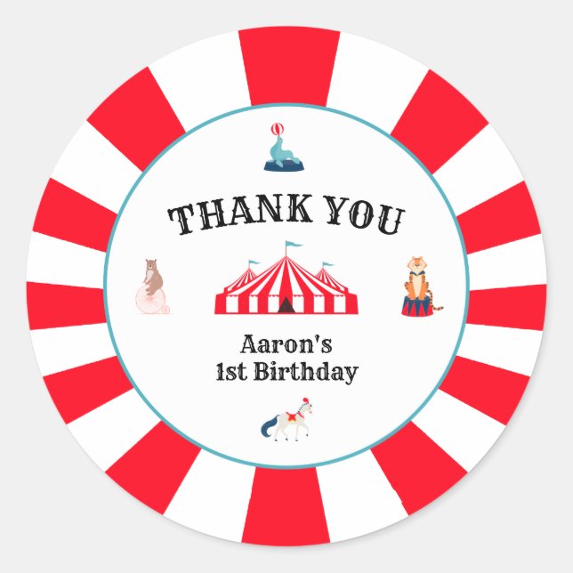 Sticker Rond Carnaval Cirque Merci Anniversaire Classic Round (Devant)