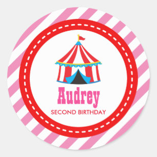 Sticker Rond Carnaval de cirque rose Baby shower d'anniversaire