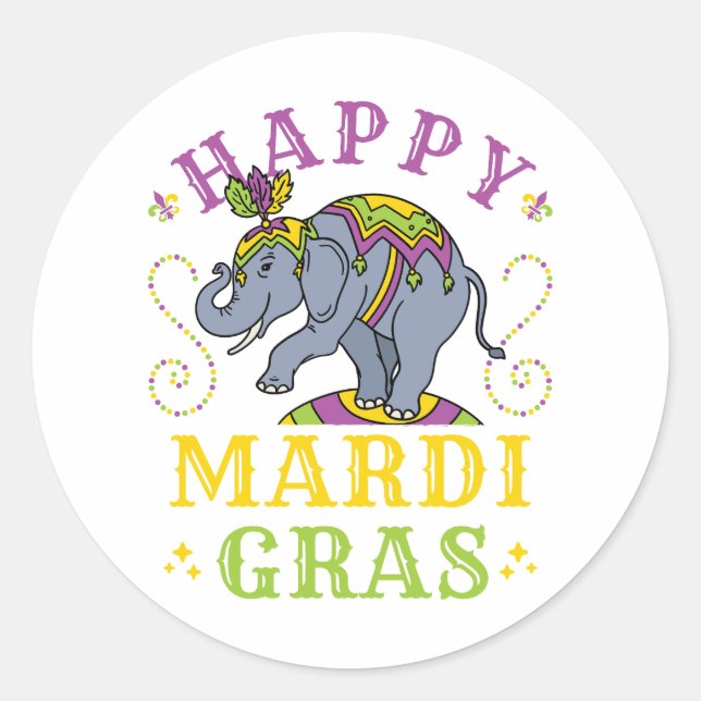 Sticker Rond Carnaval des éléphants de Mardi Gras (Devant)