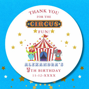 Sticker Rond Carnaval Red Stripes Circus Anniversaire Merci
