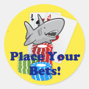 Sticker Rond Carnet de jeu de requin amusant avec des jetons de