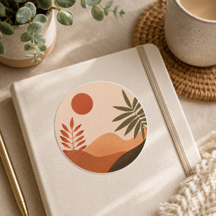 Sticker Rond Carnet Soleil du désert Boho