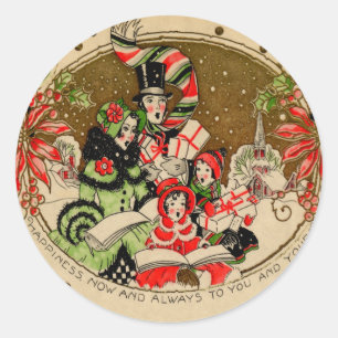Sticker Rond Caroleurs de Noël