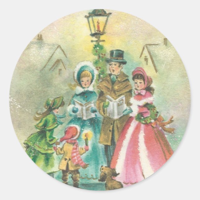 Sticker Rond Caroleurs de Noël Vintage (Devant)