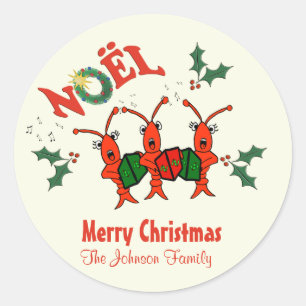 Sticker Rond Caroling Personnalisé Crawfish Lobster Noël
