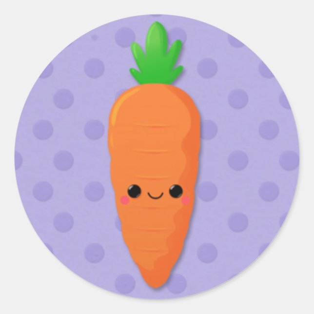 Sticker Rond Carotte de Kawaii sur les Pois violets (Devant)